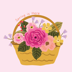 Hand Drawn Floral Basket Illustration