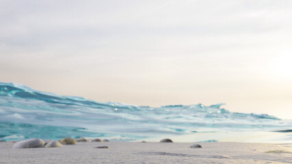 Obraz premium Sunset on the seashore with blue ocean 3d Scene