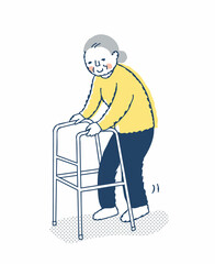 歩行器を使って歩くシニア女性