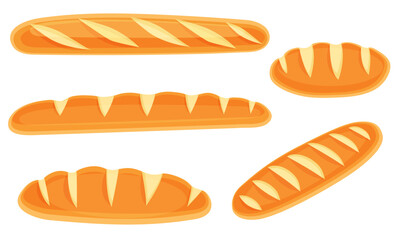 Vector cartoon set of flour bakery products. Freshly baked bread. Juicy elements of delicious food for your design. Eps 10.
