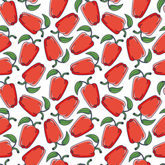 Cute Red Pepper seamless pattern in doodle style. Vector hand drawn cartoon Red Pepper illustration.