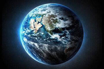 Fototapeta na wymiar Planet earth in space, blue background, Earth day, blue planet, cosmic view, generative ai, galaxy, 