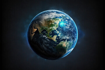 Fototapeta na wymiar Planet earth in space, blue background, Earth day, blue planet, cosmic view, generative ai, galaxy, 