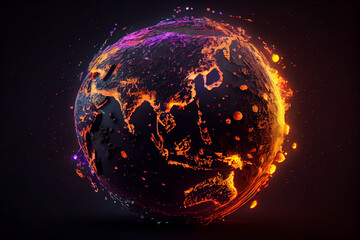 illustration of Earth planet on neon bright light glow . AI