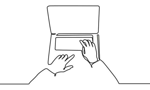 recommend clip art: Line Art Drawing of Hands with Laptop. Business or Education Concept Minimalist Style. Modern Trendy Hand Draw Line Art Vector Business Design in Minimal Style.