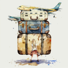 Organized Chaos: A Towering Stack of Airport Luggage, Generative AI - obrazy, fototapety, plakaty
