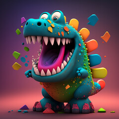 Cartoon colorful dinosaur created using generative AI technology.