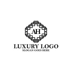 AH monogram vector logo within a cage complex line ornament. Logo for luxury product, brand, and business.