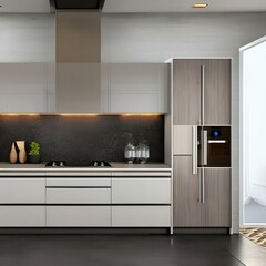 2 A sleek and modern kitchen with stainless steel appliances and a marble backsplash 1_SwinIRGenerative AI
