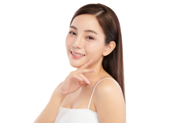 Beautiful young asian woman with clean fresh skin on white background, Face care, Facial treatment, Cosmetology, beauty and spa, Asian women portrait.