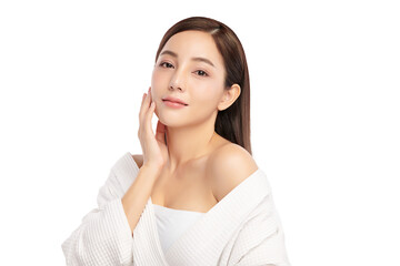 Beautiful young asian woman with clean fresh skin on white background, Face care, Facial treatment,...
