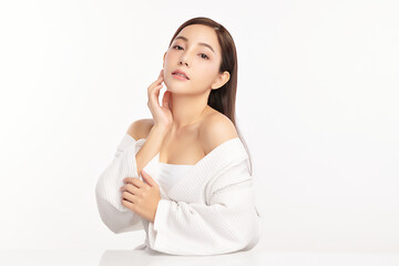 Beautiful young asian woman with clean fresh skin on white background, Face care, Facial treatment, Cosmetology, beauty and spa, Asian women portrait.