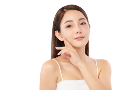Beautiful young asian woman with clean fresh skin on white background, Face care, Facial treatment, Cosmetology, beauty and spa, Asian women portrait.