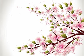 Cherry blossom branch illustration with copy space. 