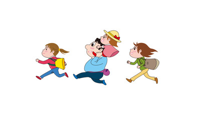 急いで走るファミリー・家族のイラスト01