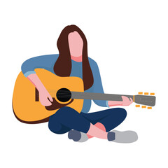A girl playing an acoustic guitar. A female guitarist. Music instruments player illustrations.