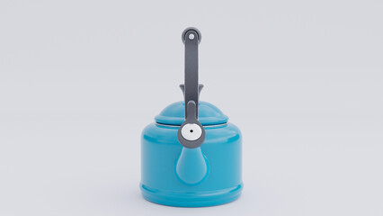 Fototapeta premium Front view classic blue tea kettle on white background premium photo 3d render