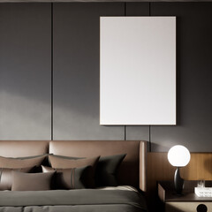 Blank picture frame mockup on modern bed room design