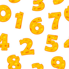 Seamless pattern of cheese numbers. 