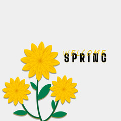 Blooming flowers hello spring with typography letter