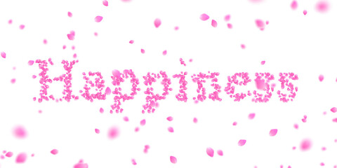 Fototapeta na wymiar Letters made of a collection of cherry blossom petals and flurry of those petals on transparent background