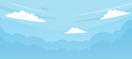 Fototapeta na wymiar blue clear sky background, Clean Sky, 2d Cartoon, Anime style background, fluffy clouds, weather, summer season outdoor- light background,