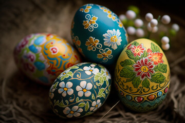 Fototapeta premium Easter eggs is a religious holiday that celebrates the resurrection of Jesus Christ, Generative AI