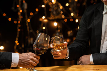 Celebrate whiskey on a friendly party in restaurant