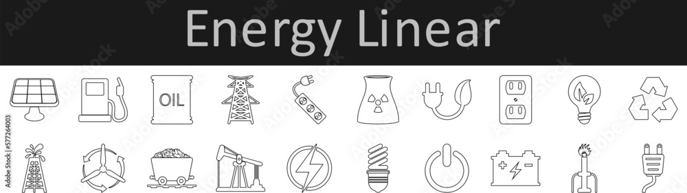 Poster energy linear icons set. web icon set. website set icon vector.