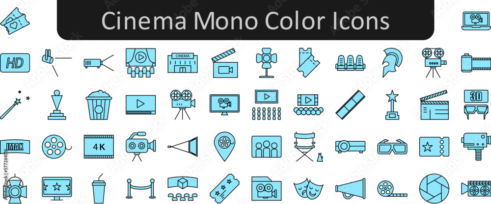 Poster cinema mono color icons set. web icon set. website set icon vector.