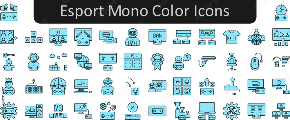 Poster esport mono color icons set. web icon set. website set icon vector.