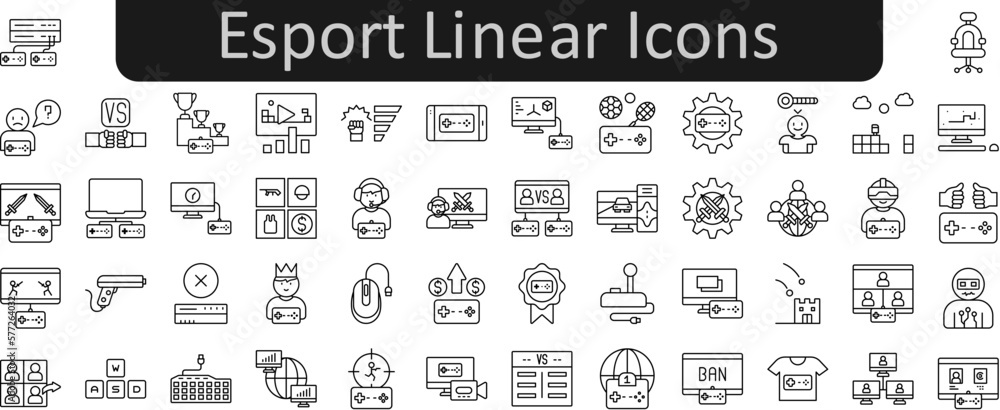 Poster esport linear icons set. web icon set. website set icon vector.