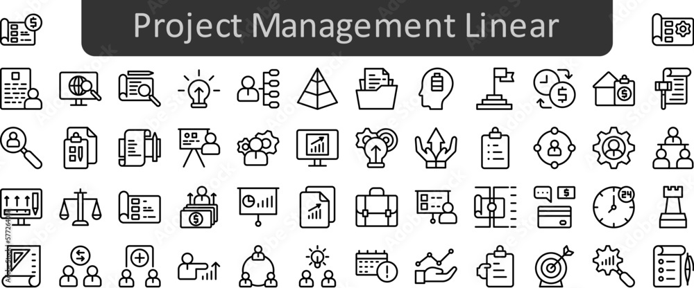 Poster project management linear icons set. web icon set. website set icon vector.