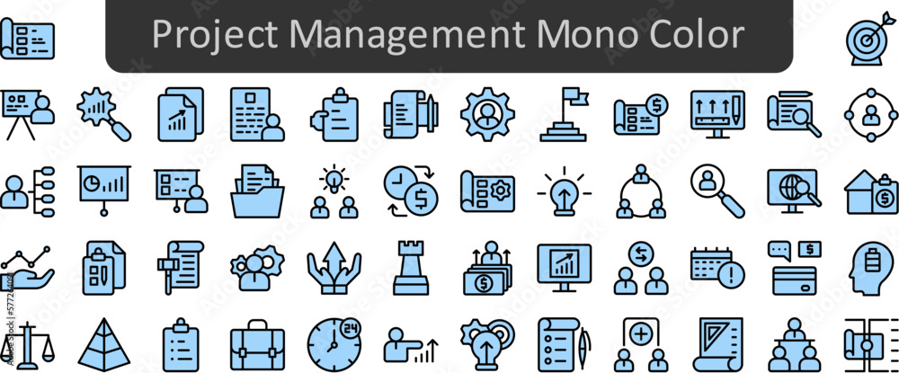 Poster project management mono color icons set. web icon set. website set icon vector.