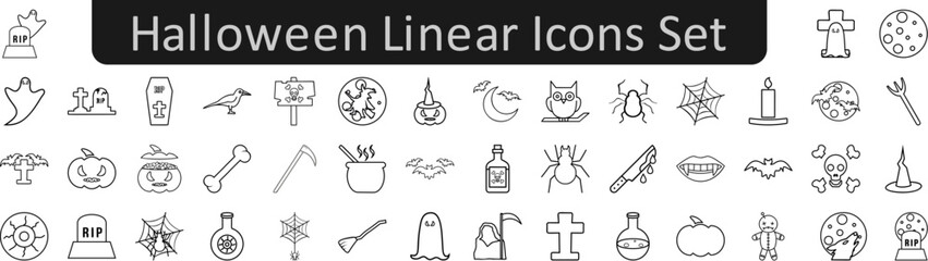 Halloween linear vector icon set collection