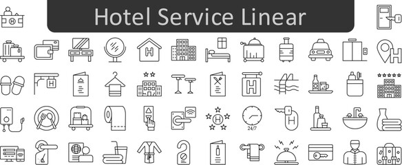 Hotel service linear vector icon set collection