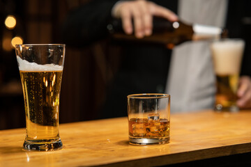 Celebrate whiskey on a friendly party in  restaurant