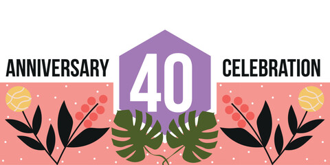 40th anniversary celebration logo colorful and green leaf abstract vector design on white background