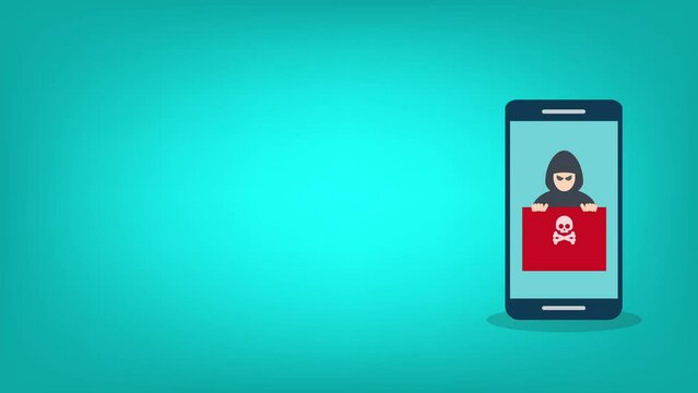Hacker notification on mobile phone. Smartphone with hacker attack alert.