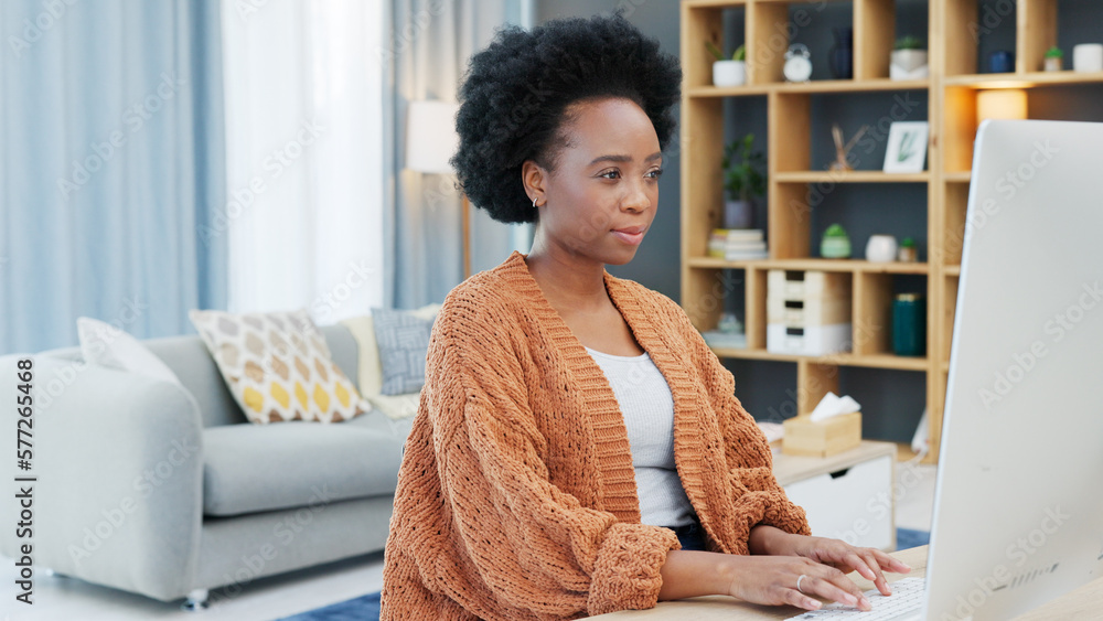 Aufkleber young woman working remotely on a computer from home. dedicated student browsing the internet while 