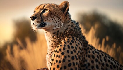 cheetah in the wild, side view, golden hour