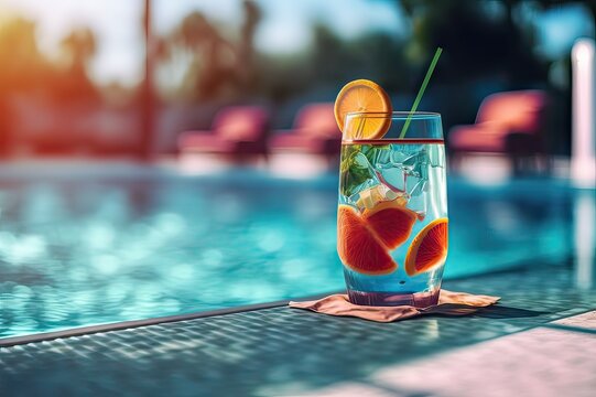 Refreshing Cocktail by the Pool. Photo generative AI