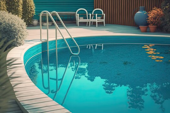 Relax in backyard pool: Summer fun!. Photo generative AI