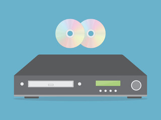 dvd cd player with flat illustration with  two cds 