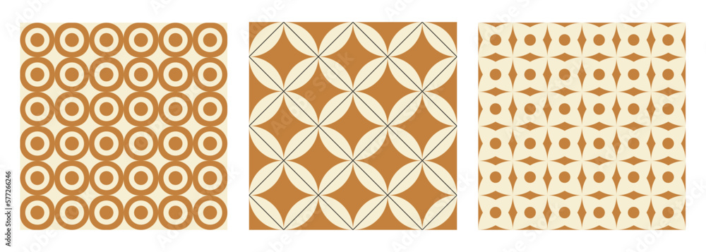 Poster trendy aesthetic retro set geometric seamless patterns. modern abstract background. mustard and beig