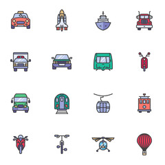 Transportation filled outline icons set