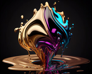 colorful abstract metallic liquid splash, generative AI