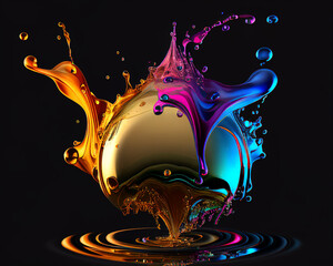 colorful abstract metallic liquid splash, generative AI