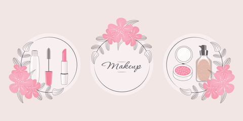 A set of stickers. makeup. vector illustration.