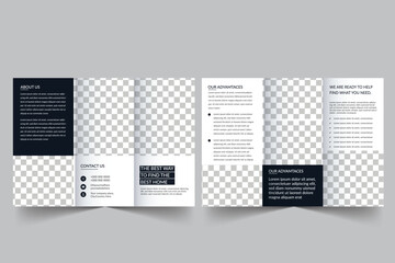 Real estate business trifold brochure template. Modern, Creative and Professional tri fold brochure vector design. Simple and minimalist promotion Design